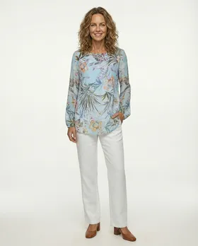 Tunikabluse Floral mit Seide in  hellblau von Made in Italy (Bild 3)