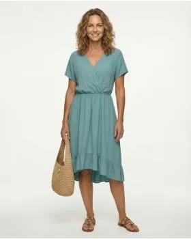 Wickeloptik Kleid mit Volant in  aqua von Spaziodonna (Bild 3)