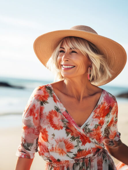 Frau mit floraler Bluse