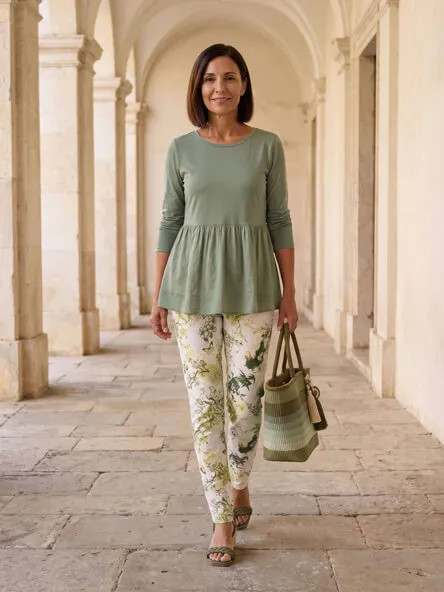 Frau mit floraler Damenhose