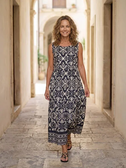 Frau in langem Maxikleid